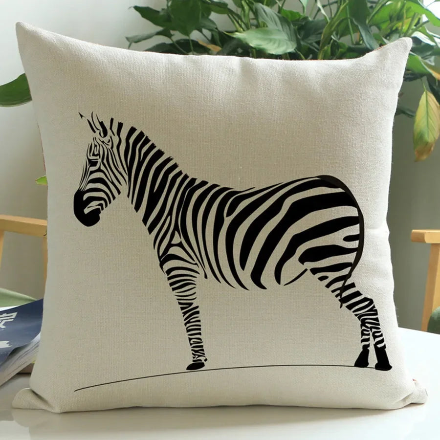 Wild Animal Style Decorative Cushion African Zebra Elephant Giraffe Cushion Square Throw Pillows Cotton... - House Of Avana