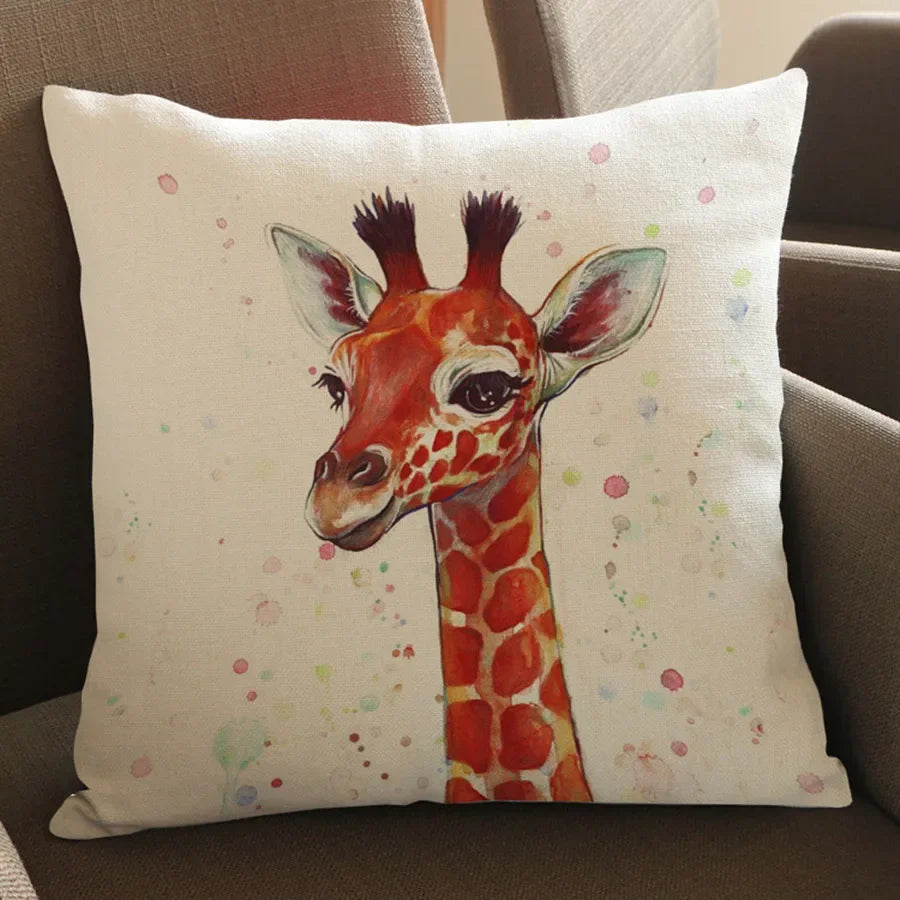 Wild Animal Style Decorative Cushion African Zebra Elephant Giraffe Cushion Square Throw Pillows Cotton... - House Of Avana