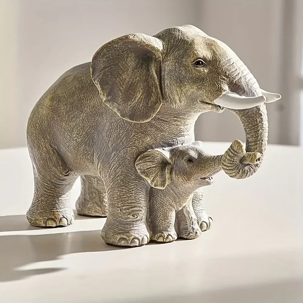 , Resin Figurine, Adorable Mother and Child Elephant, for Bookshelf Living Room Office Cabinet Tabletop... - House Of Avana