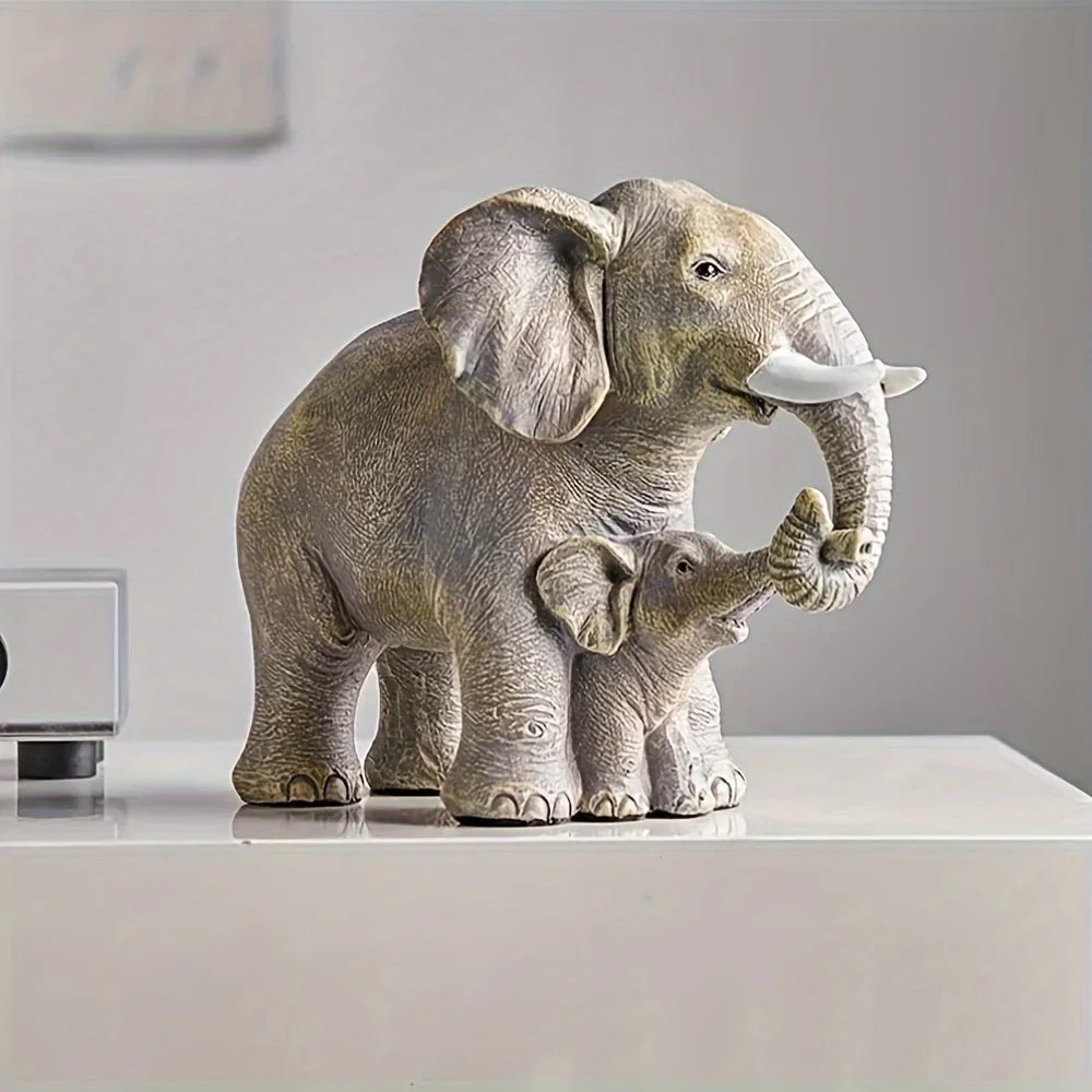 , Resin Figurine, Adorable Mother and Child Elephant, for Bookshelf Living Room Office Cabinet Tabletop... - House Of Avana