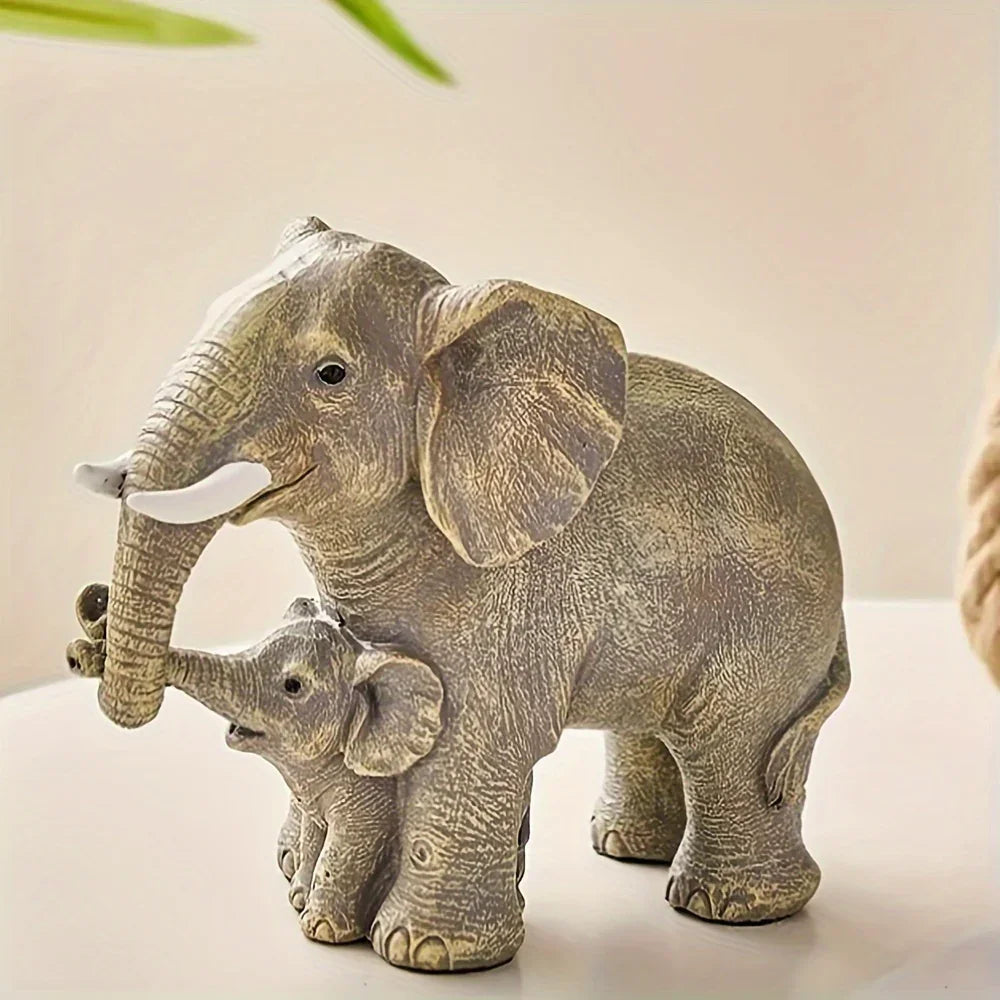 , Resin Figurine, Adorable Mother and Child Elephant, for Bookshelf Living Room Office Cabinet Tabletop... - House Of Avana
