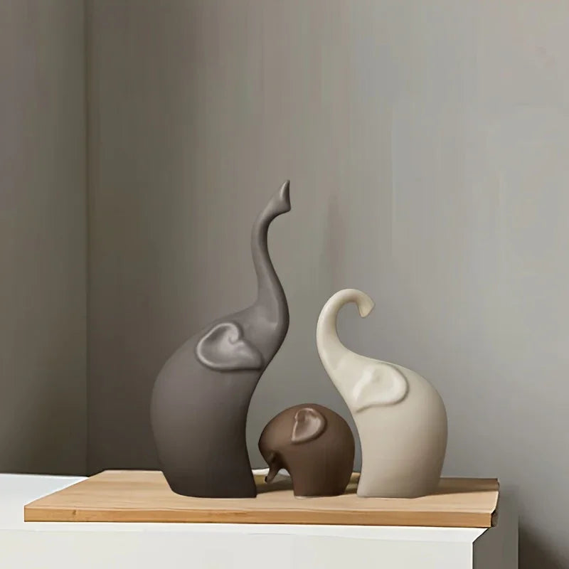 S/set Nordic-style Large Ceramic Elephant Family Figurine Set - Matte Finish, Animal Sculpture,... - House Of Avana