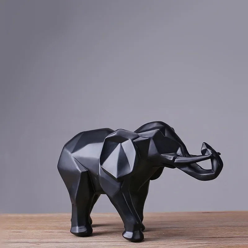 Home Decoration accessories Gift Geometric Resin Gold Elephant Sculpture Modern Abstract Black Elephant Statue Resin Ornaments - House Of Avana