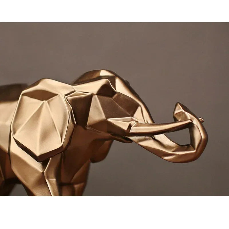 Home Decoration accessories Gift Geometric Resin Gold Elephant Sculpture Modern Abstract Black Elephant Statue Resin Ornaments - House Of Avana