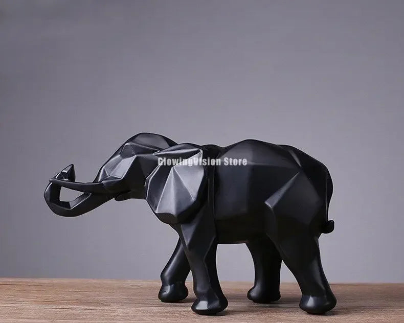 Home Decoration accessories Gift Geometric Resin Gold Elephant Sculpture Modern Abstract Black Elephant Statue Resin Ornaments - House Of Avana