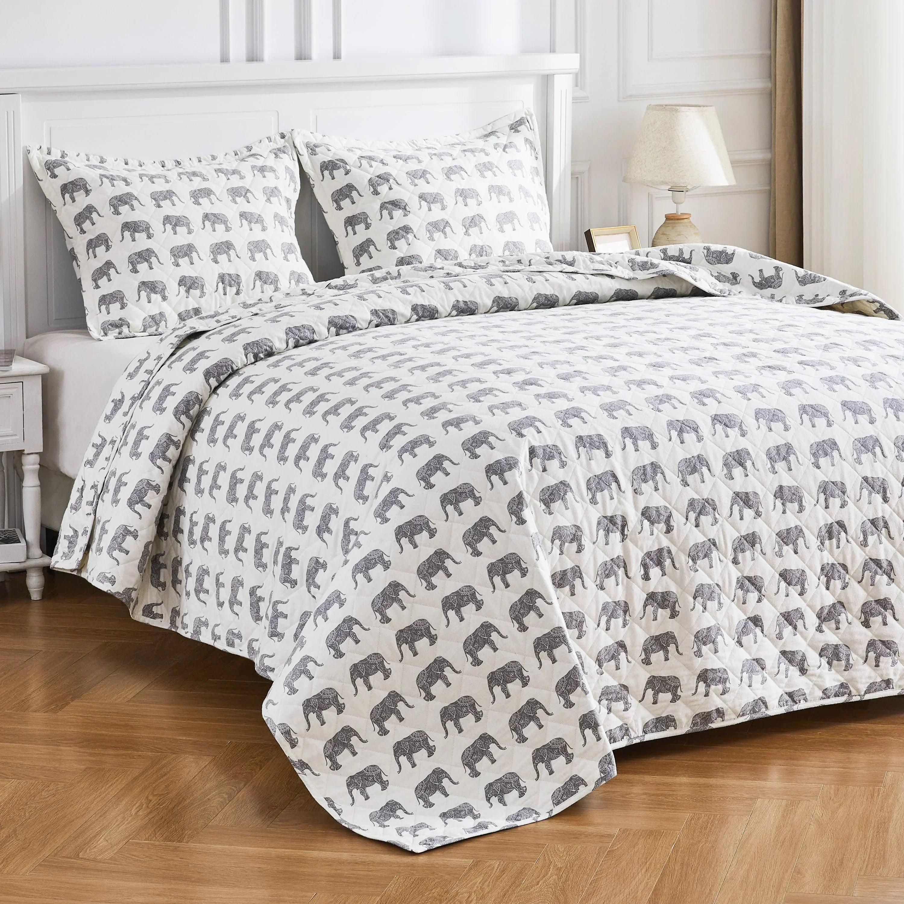 Elephants Cotton Flannel Quilt Set Mélange Home