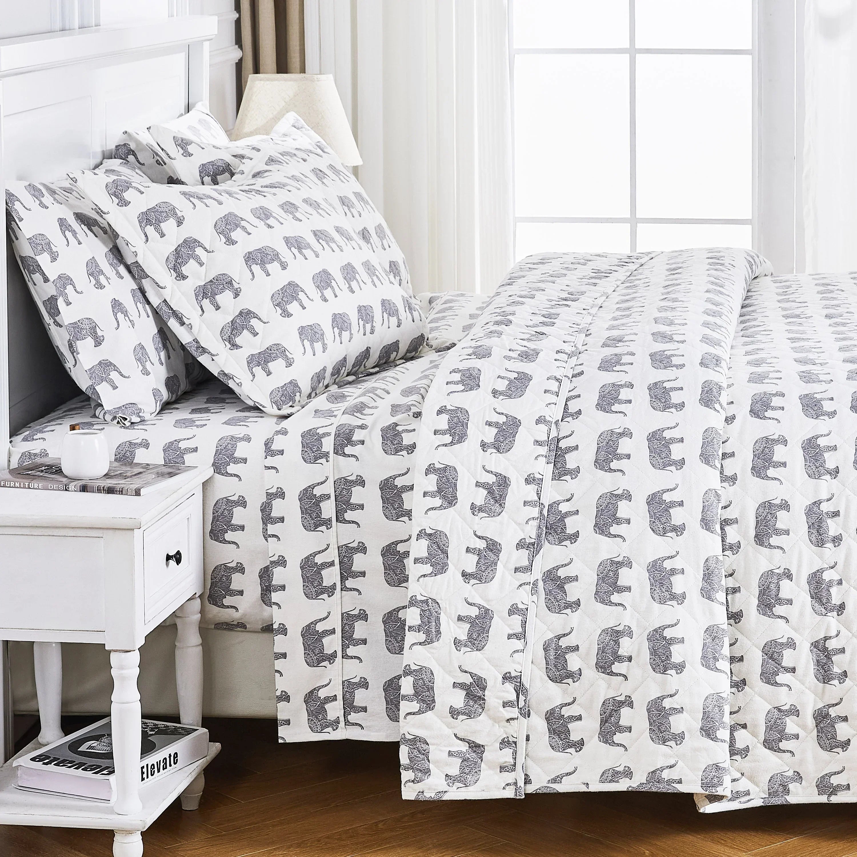 Elephants Cotton Flannel Quilt Set Mélange Home
