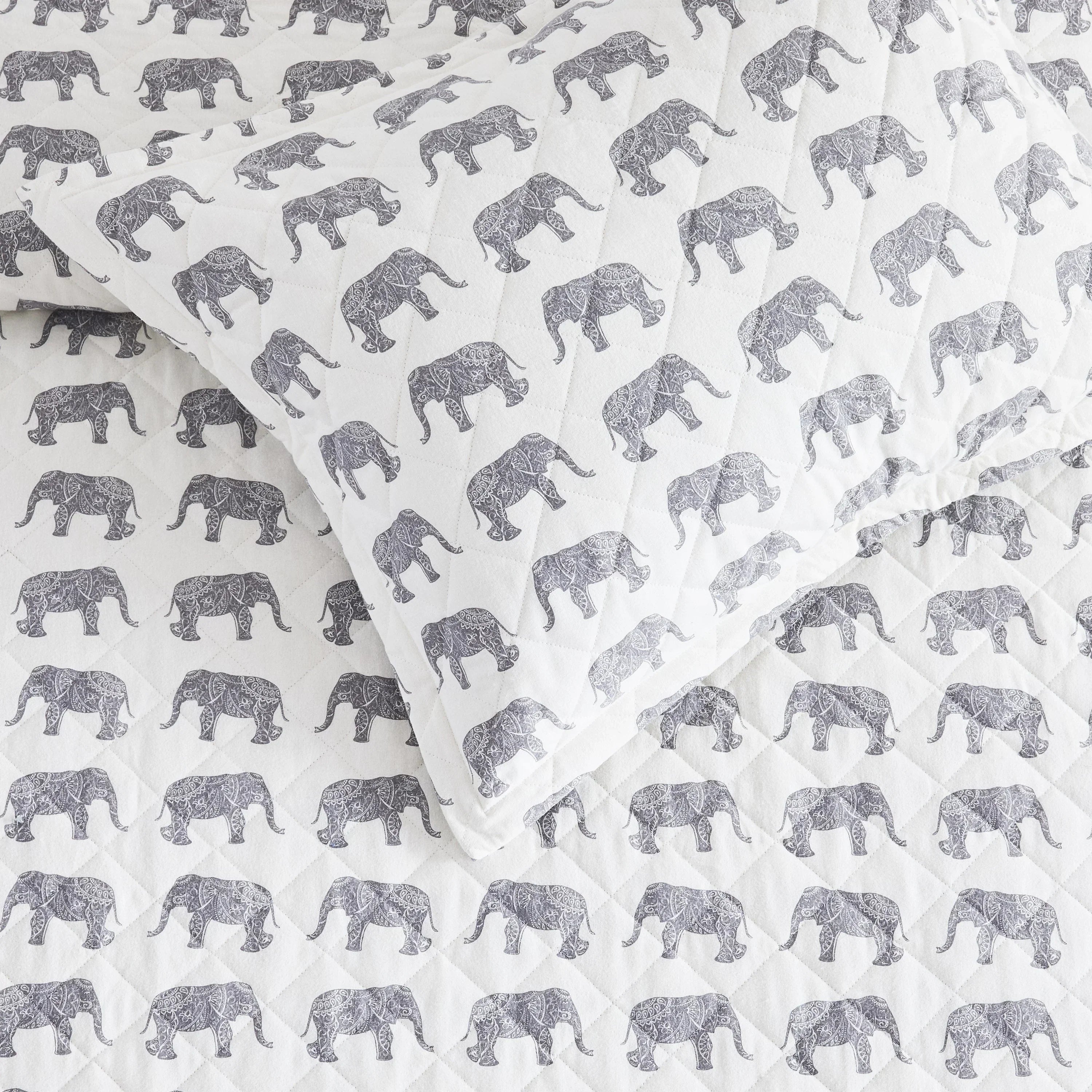 Elephants Cotton Flannel Quilt Set Mélange Home