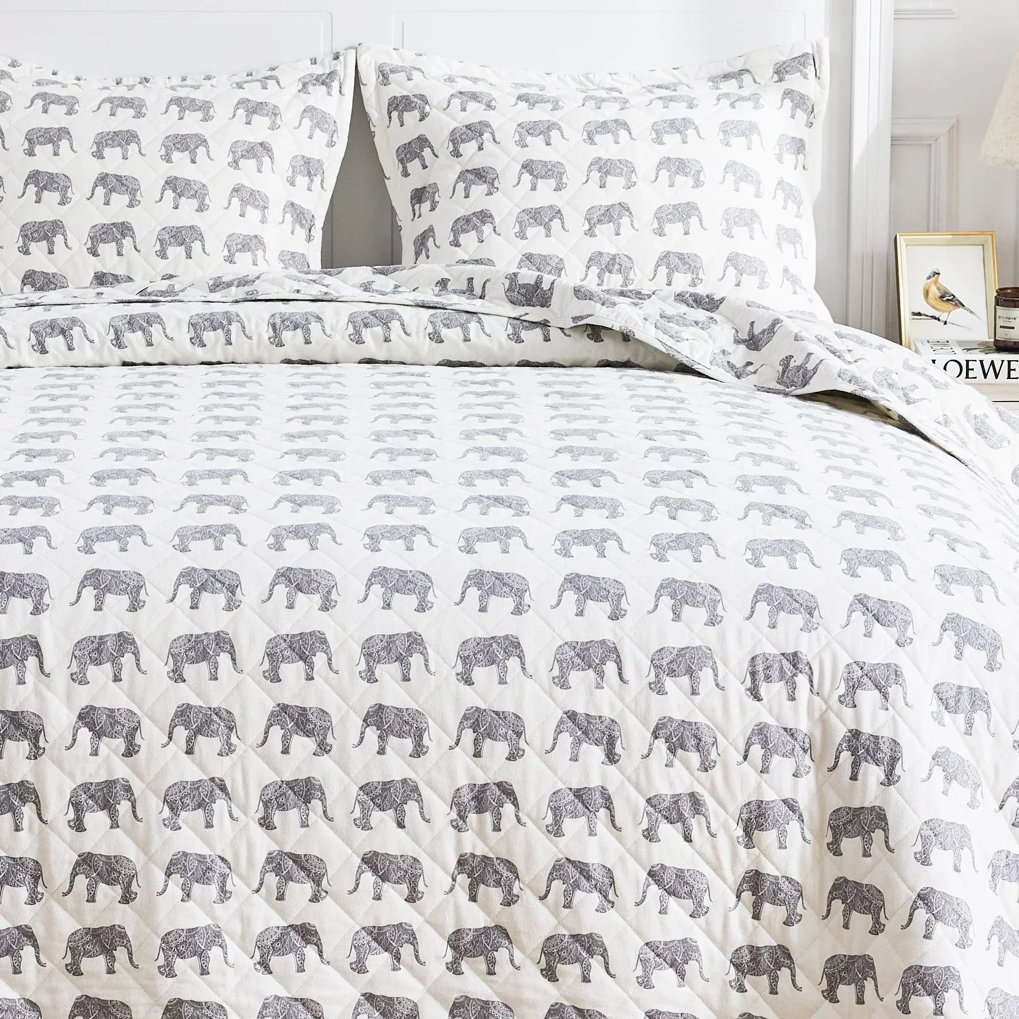 Elephants Cotton Flannel Quilt Set Mélange Home
