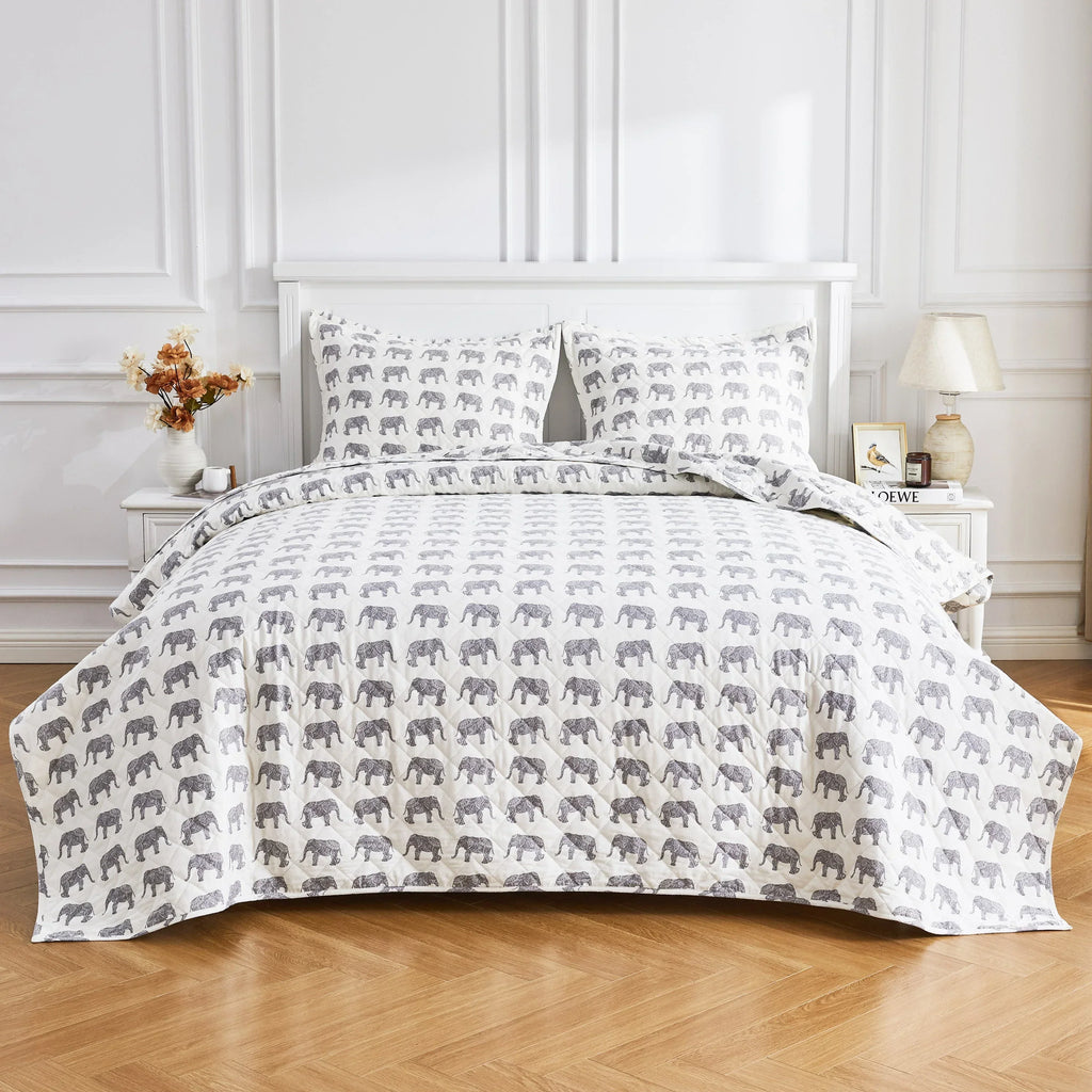 Elephants Cotton Flannel Quilt Set Mélange Home