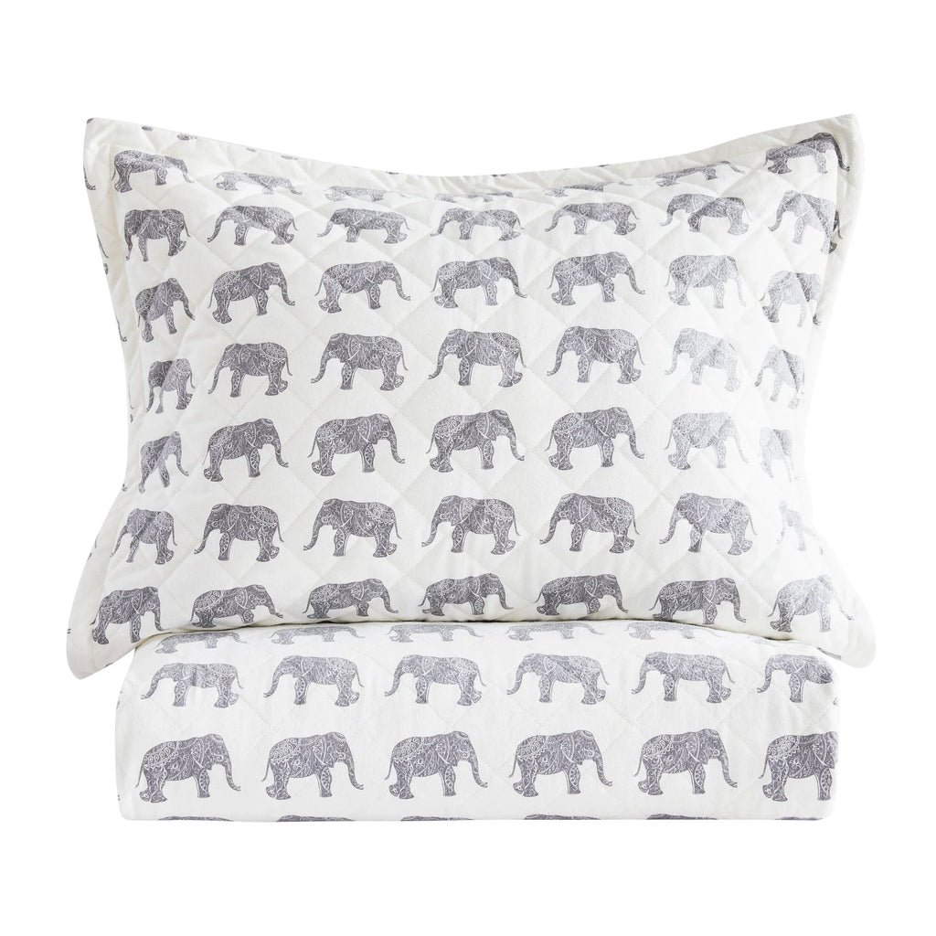 Elephants Cotton Flannel Quilt Set Mélange Home