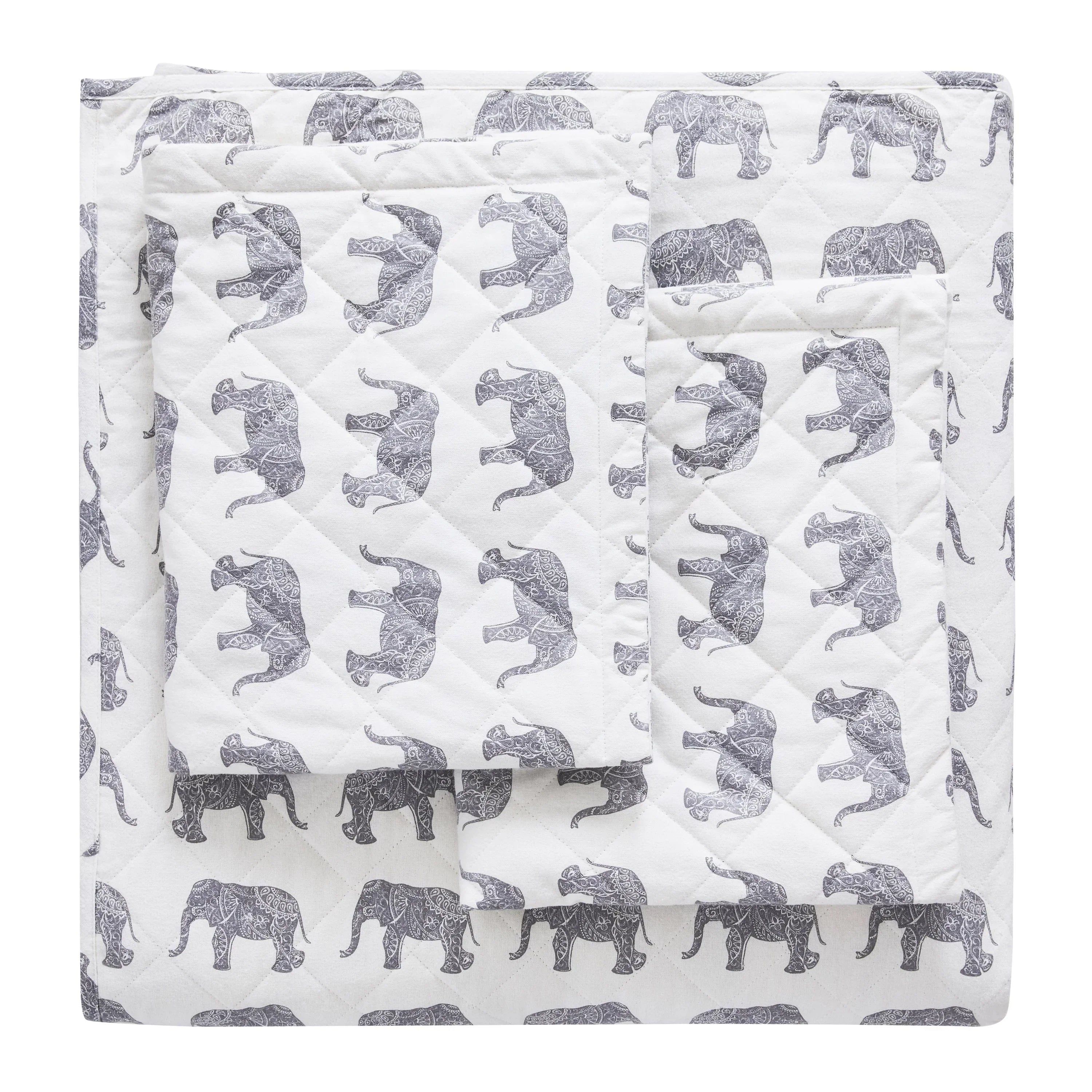 Elephants Cotton Flannel Quilt Set Mélange Home