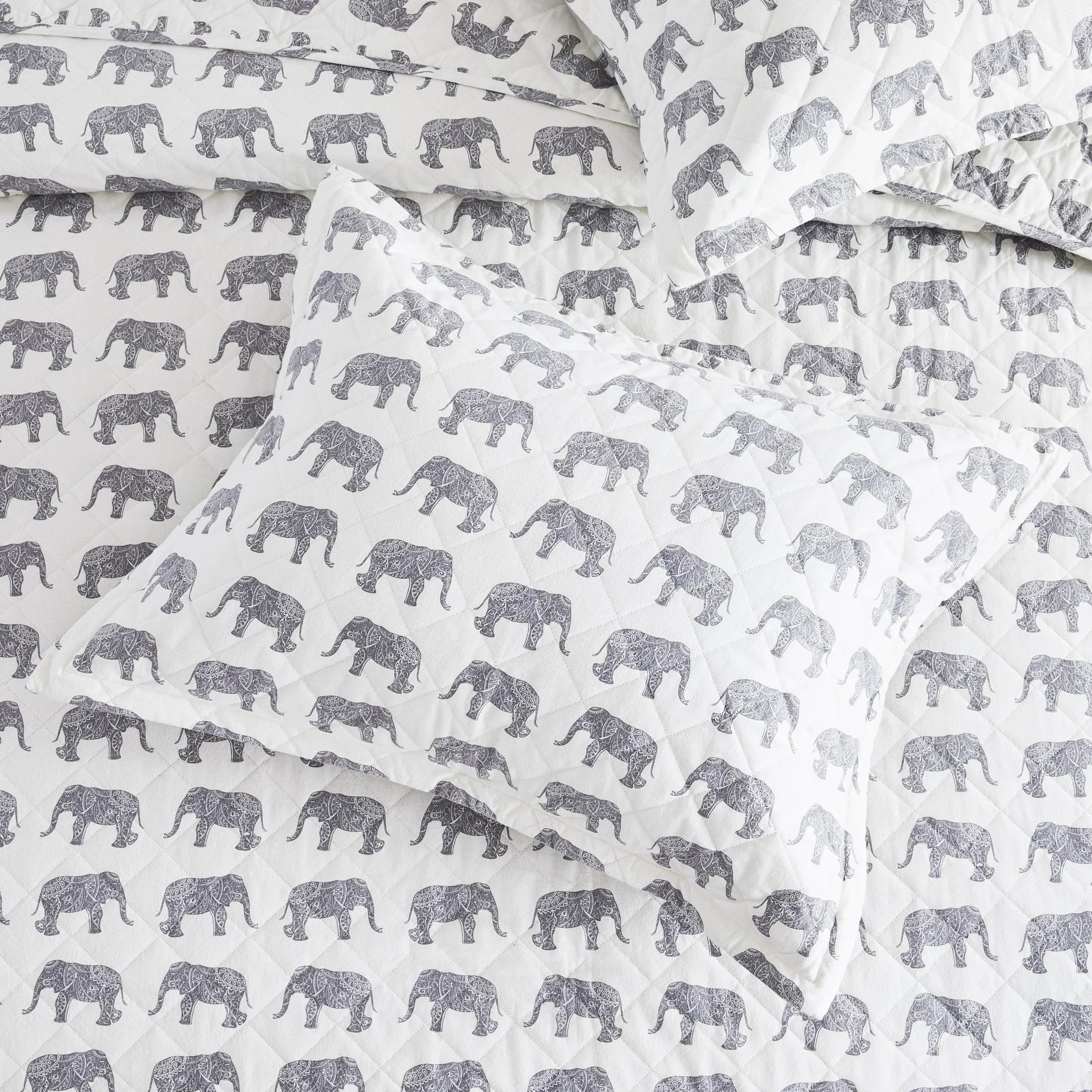 Elephants Cotton Flannel Quilt Set Mélange Home
