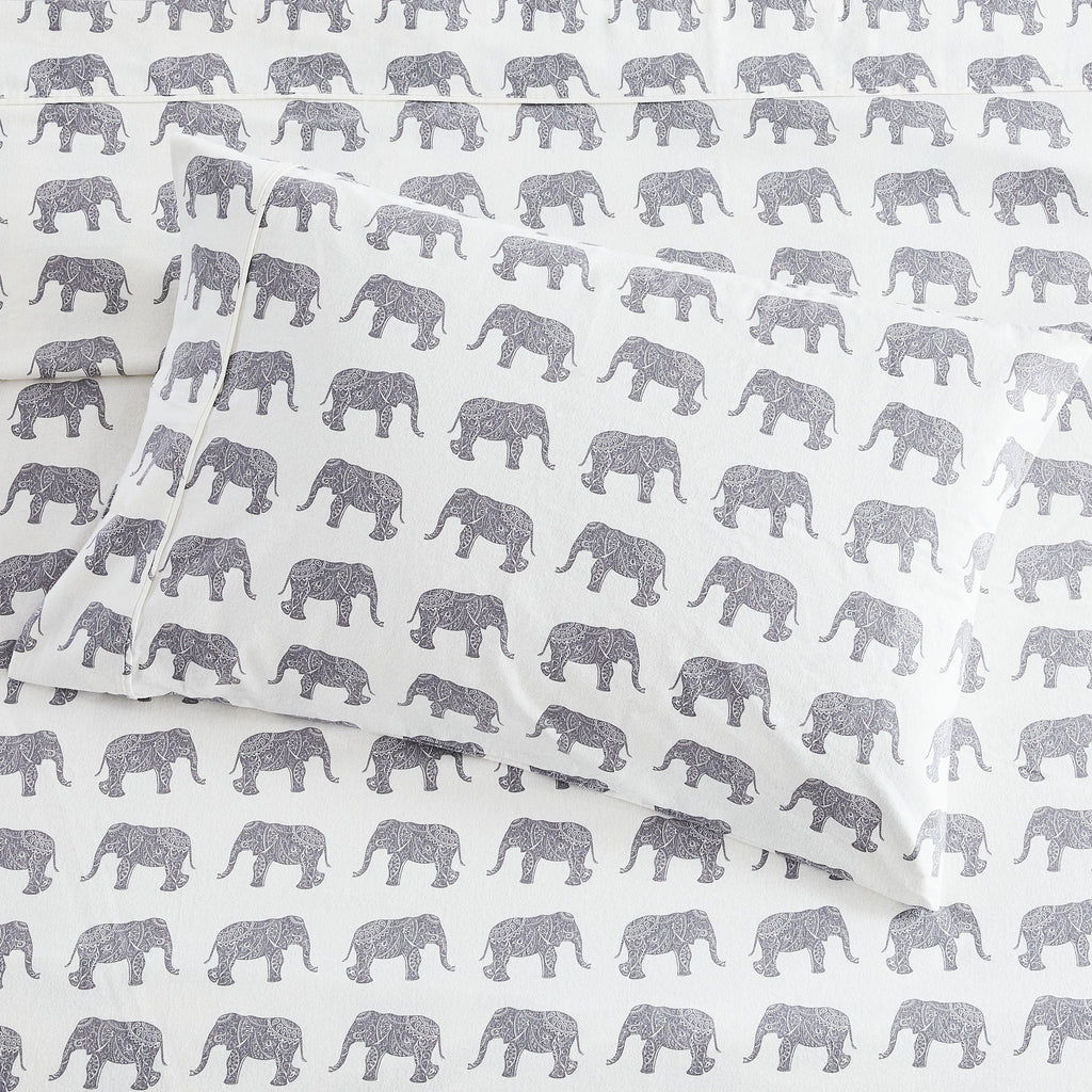 Elephants Flannel Sheet Set Mélange Home