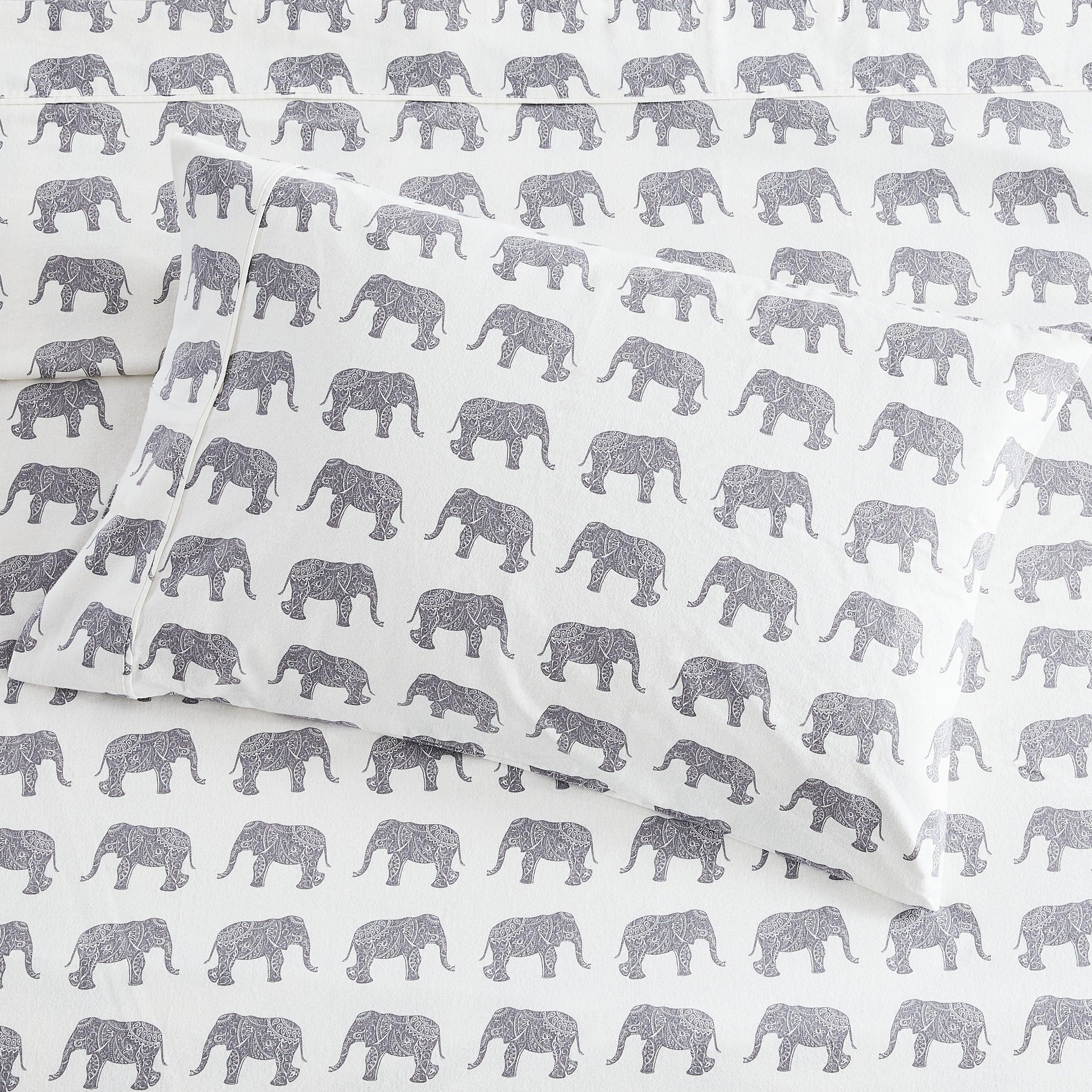 Elephants Flannel Sheet Set Mélange Home