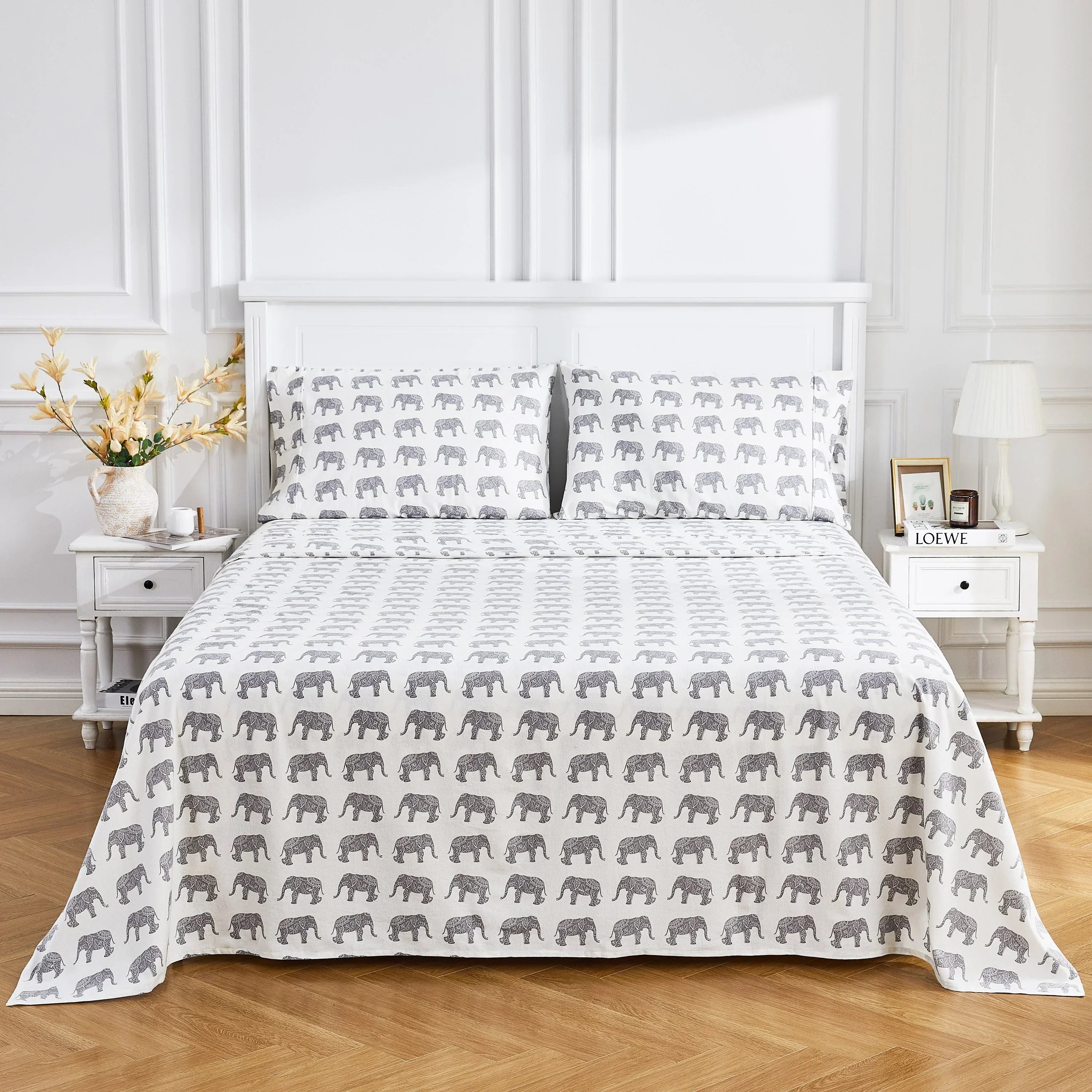 Elephants Flannel Sheet Set Mélange Home