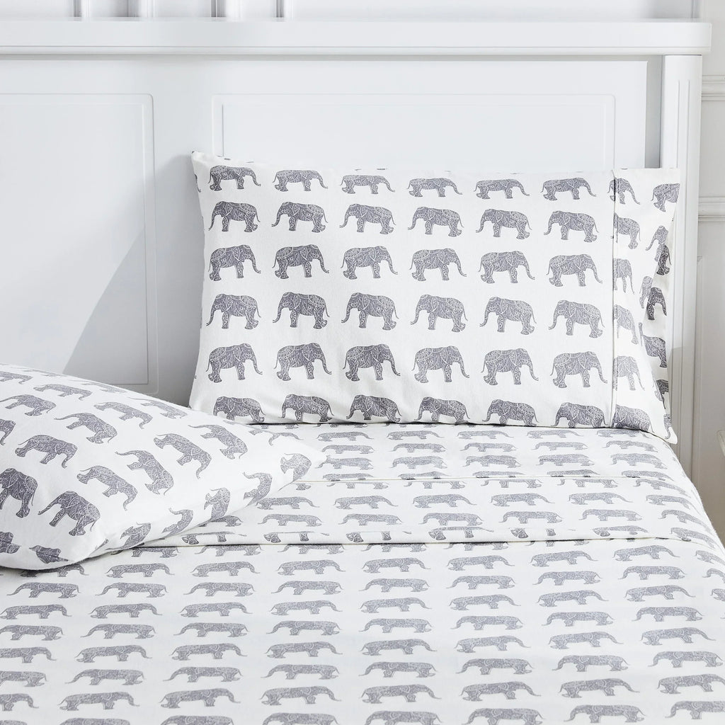 Elephants Flannel Sheet Set Mélange Home