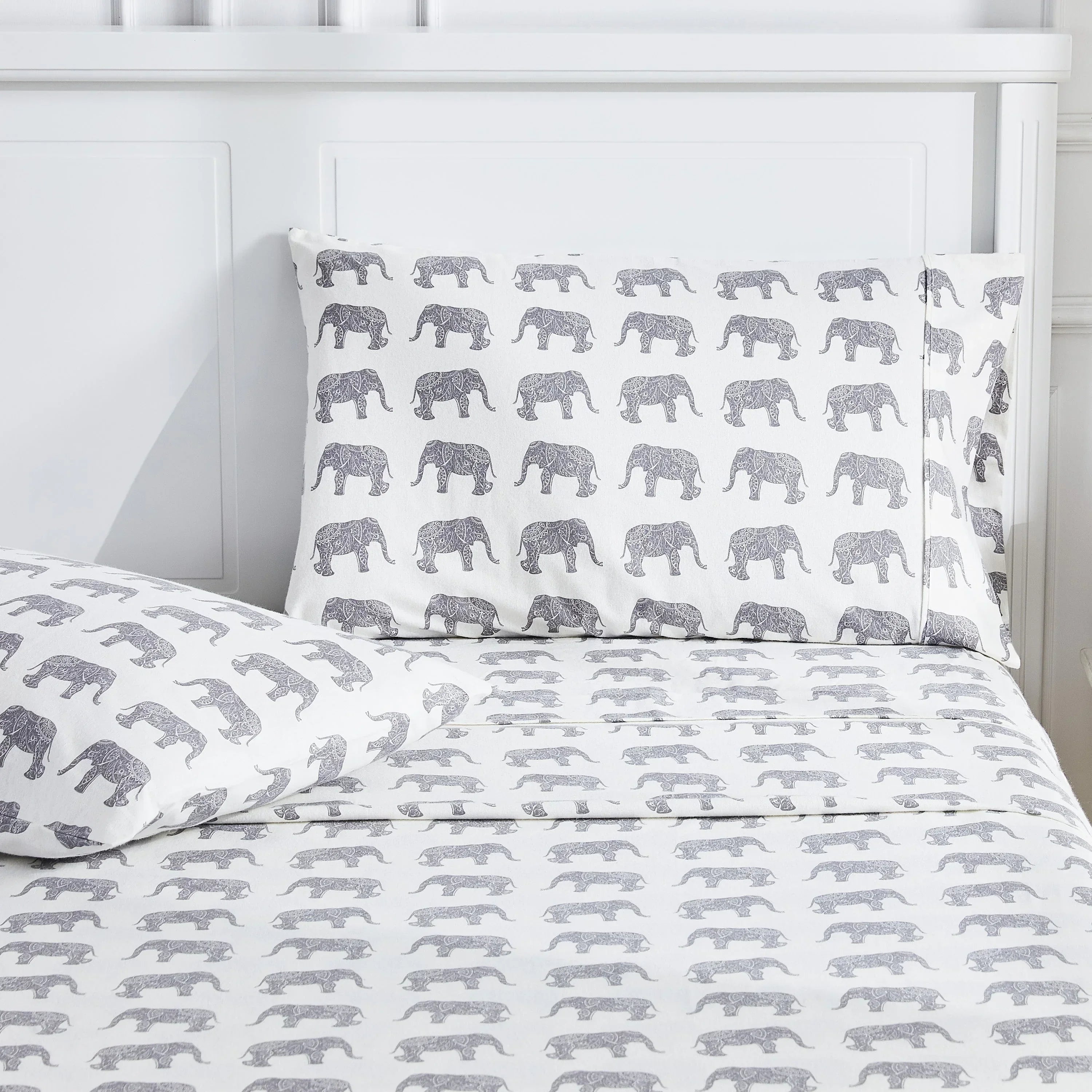 Elephants Flannel Sheet Set Mélange Home