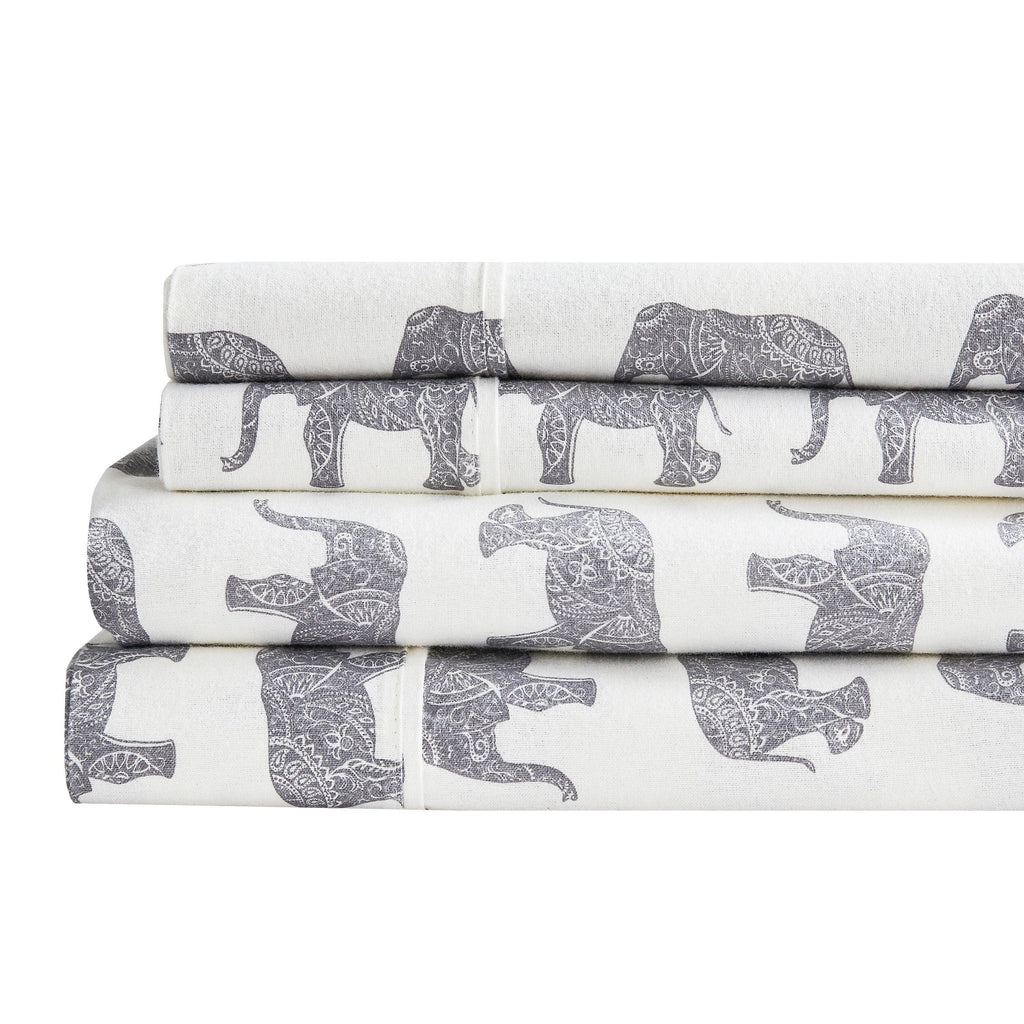 Elephants Flannel Sheet Set Mélange Home