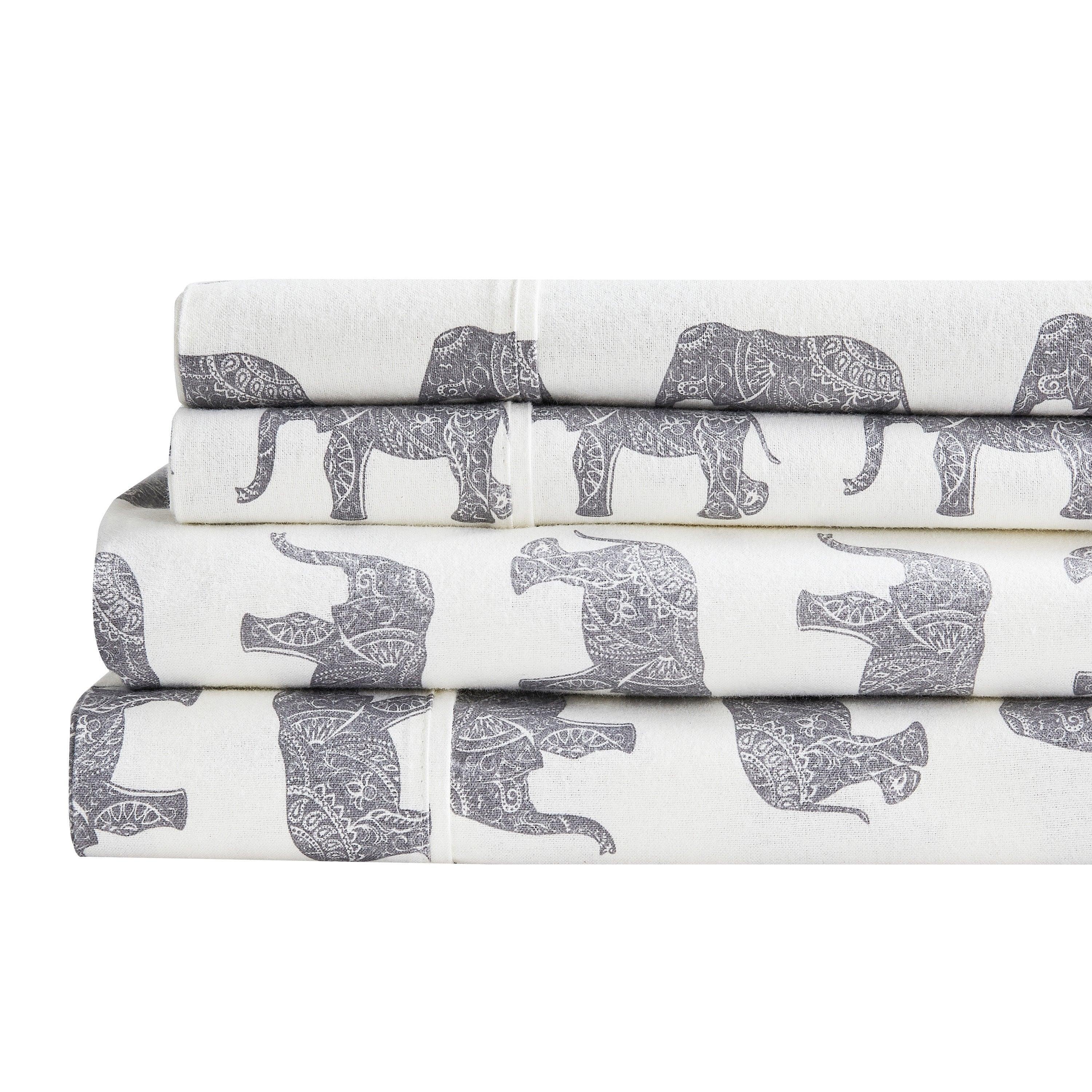 Elephants Flannel Sheet Set Mélange Home