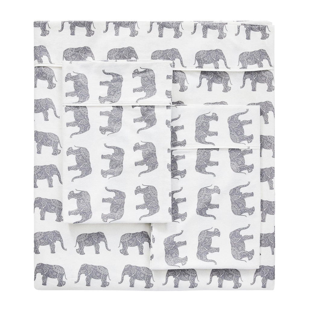 Elephants Flannel Sheet Set Mélange Home