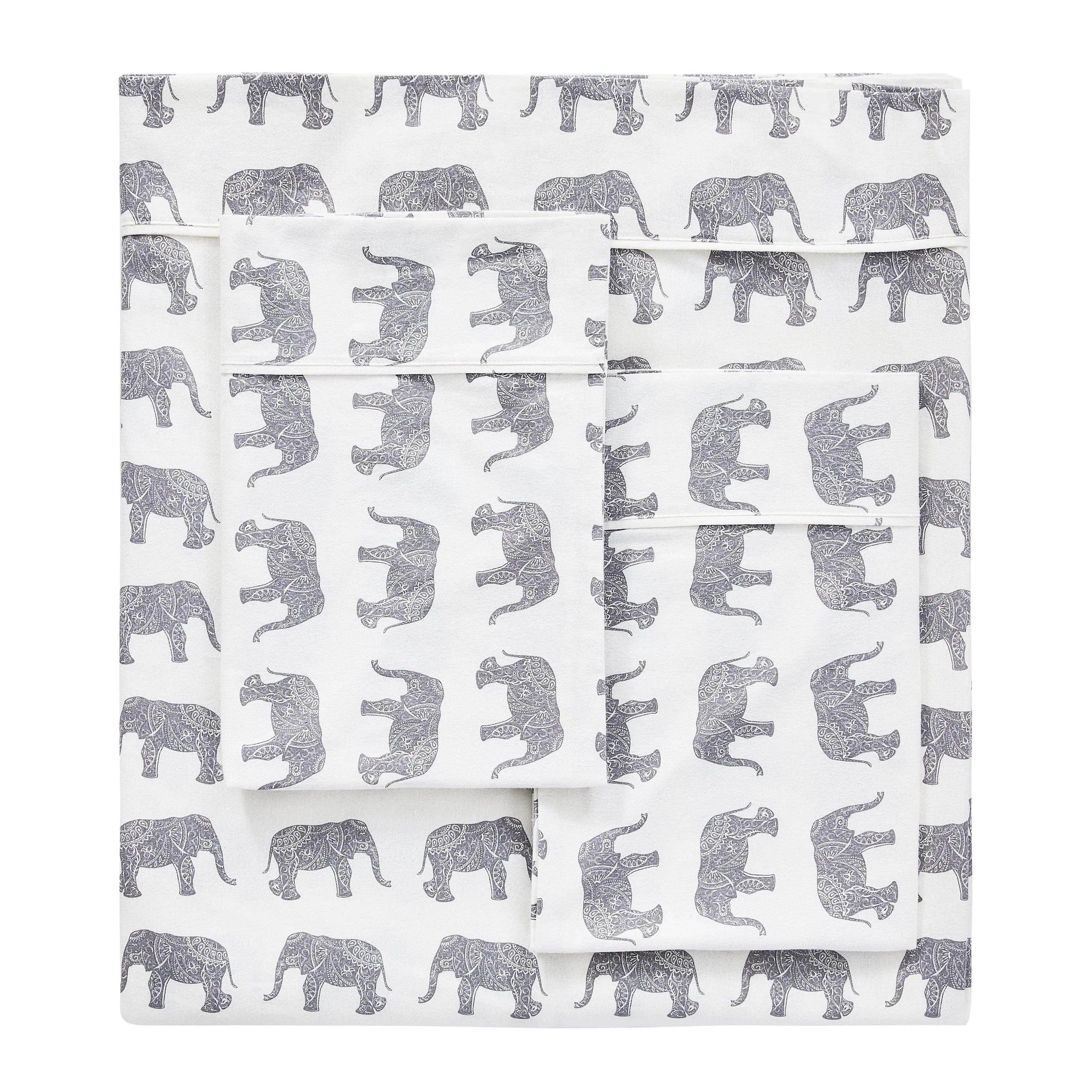 Elephants Flannel Sheet Set Mélange Home