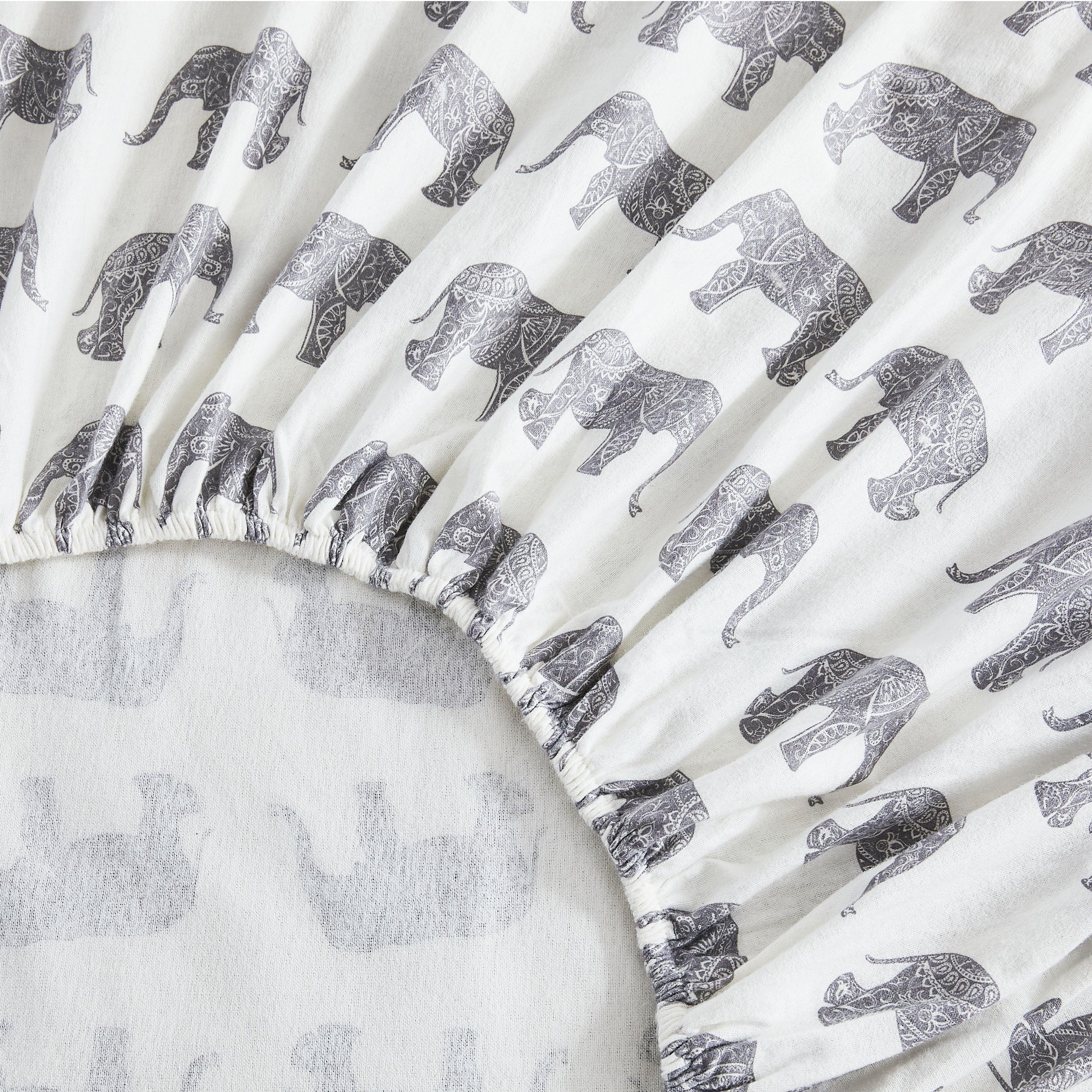 Elephants Flannel Sheet Set Mélange Home