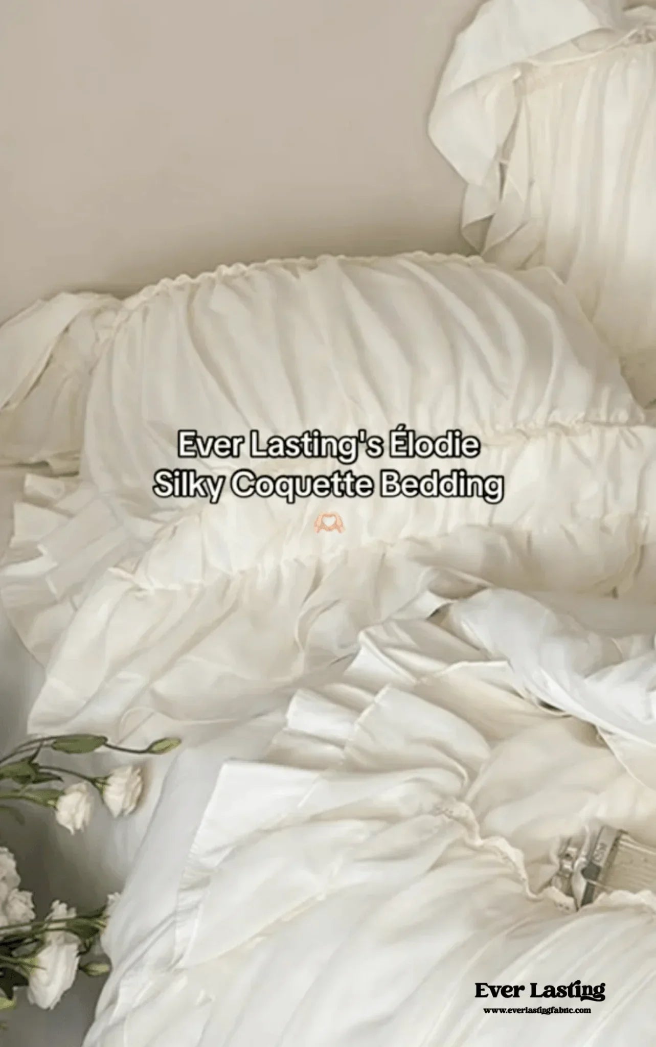 Élodie Silky Coquette Ruffled Bedding Set / White Ever Lasting