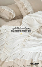 Élodie Silky Coquette Ruffled Bedding Set / White Ever Lasting