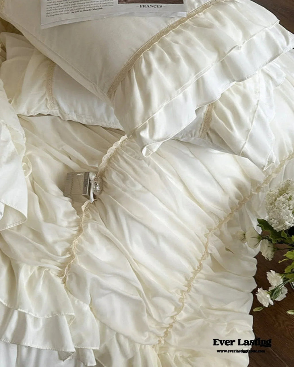 Élodie Silky Coquette Ruffled Bedding Set / White Ever Lasting