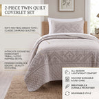 DaDa Bedding Whimsical Lavender Grey Cottage Soft Quilted Coverlet Bedspread Set - Twin (JHW866)