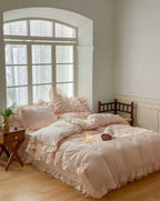 Embroidered Lace Ruffle Bedding Set / Pink Ever Lasting
