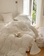 Embroidered Lace Ruffle Bedding Set / Pink Ever Lasting