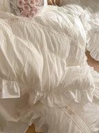 Embroidered Lace Ruffle Bedding Set / Pink Ever Lasting