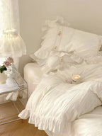 Embroidered Lace Ruffle Bedding Set / Pink Ever Lasting