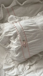 Embroidered Lace Ruffle Bedding Set / Pink Ever Lasting