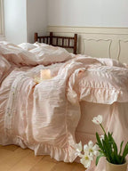 Embroidered Lace Ruffle Bedding Set / Pink Ever Lasting
