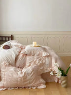 Embroidered Lace Ruffle Bedding Set / Pink Ever Lasting