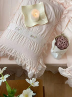 Embroidered Lace Ruffle Bedding Set / Pink Ever Lasting