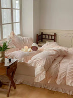Embroidered Lace Ruffle Bedding Set / Pink Ever Lasting