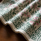 Emerald Green & Pink Jaipur hand block printed cotton napkins set of 6 | Jaipur handicraft aesthetics handmade table runners napkins table mats India natural colors hand block | House of Avana