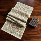 Emerald Green & Pink hand block cotton table runner | Jaipur handicraft aesthetics handmade table runners napkins table mats India natural colors hand block | House of Avana [[SKU:HOA-TR-EGPK-009]]