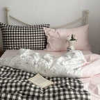 Emi Patchwork Gingham Bedding Set / Soft Mocha Pink Ever Lasting