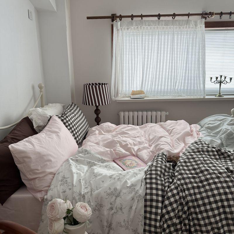 Emi Patchwork Gingham Bedding Set / Soft Mocha Pink Ever Lasting