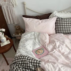 Emi Patchwork Gingham Bedding Set / Soft Mocha Pink Ever Lasting