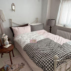 Emi Patchwork Gingham Bedding Set / Soft Mocha Pink Ever Lasting