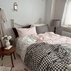 Emi Patchwork Gingham Bedding Set / Soft Mocha Pink Ever Lasting