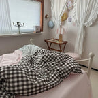 Emi Patchwork Gingham Bedding Set / Soft Mocha Pink Ever Lasting
