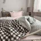 Emi Patchwork Gingham Bedding Set / Soft Mocha Pink Ever Lasting