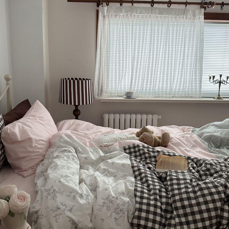 Emi Patchwork Gingham Bedding Set / Soft Mocha Pink Ever Lasting